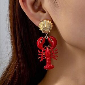 NEW Enameled Crawfish Shell Statement Earring